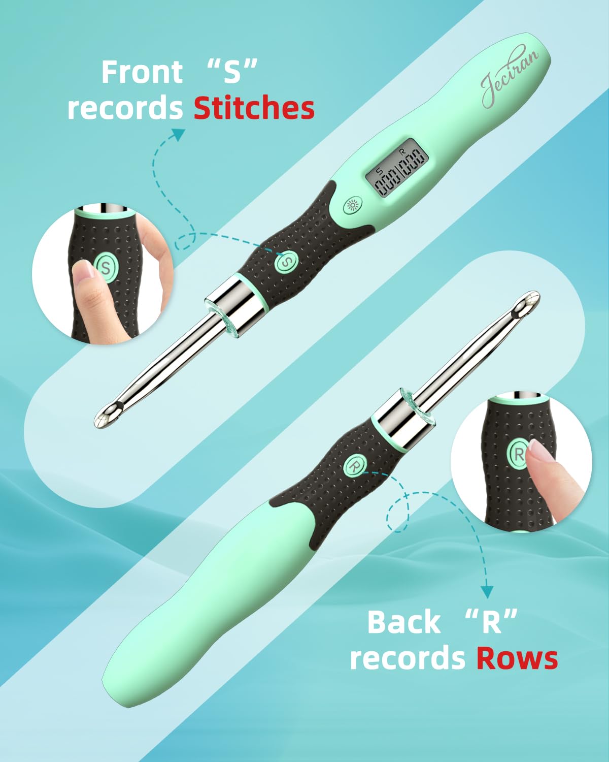 Verbessertes Häkelnadel-Set – 24-in-1 austauschbare Haken-Set – beleuchtet, digitaler Stich- und Reihenzähler – keine Notwendigkeit, Finger zu bewegen, ergonomisch für arthritische Hände – cooles