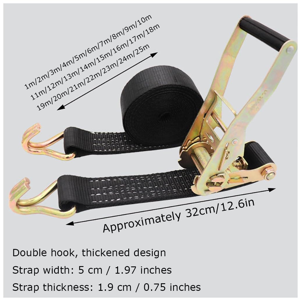 1 Pezzi Cinghia Cricchetto, Cinghie Di Fissaggio A Cricchetto, Cinghia Di Tensionamento A Cricchetto, Per Traslochi, Carrelli, Bagagli, Campeggio, Fissaggio Di Carichi,1.97in, Nero(L 5m/196.9in)