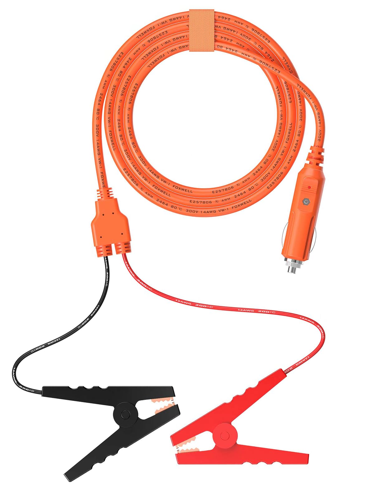 Tonton 12V Automobile Battery Charging Cable 2M (6.6ft), Cigarette Lighter Plug to Alligator Clamps for Solar Generators Power Stations, Charges 12V Battery