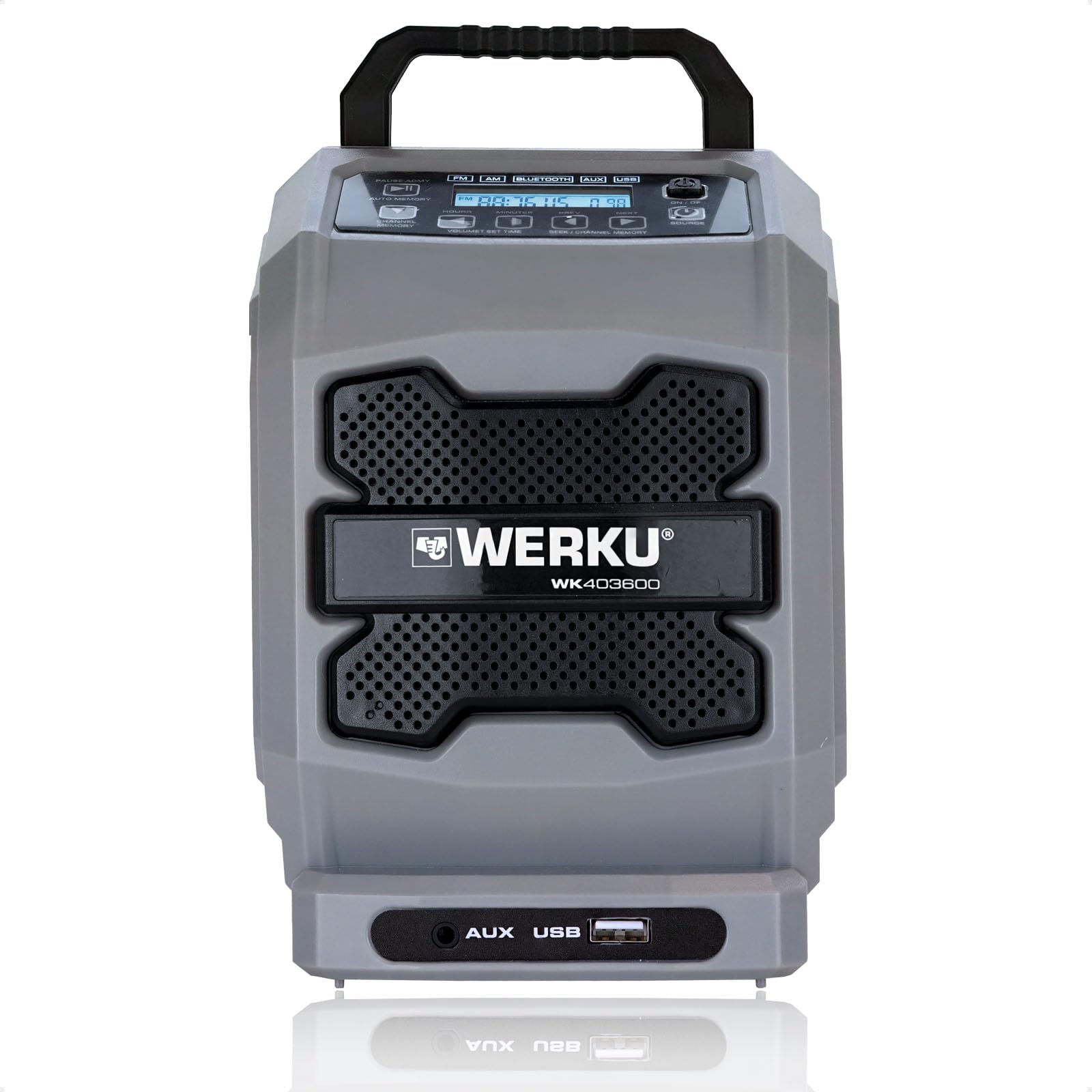 Werku WK403600, Radio Travail sans Fil, Qualité Professionnelle, Puissance 20 V, Affiche Digital, Bluetooth, Modulations AM/FM, Ports AUX/USB, Ne Comprend Batterie et Chargeur