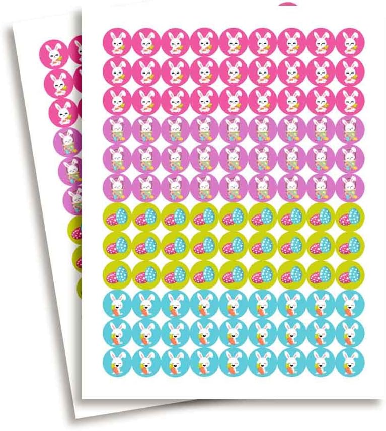 Cute Bunnies and Easter Eggs Kiss Sticker Labels 300 Pack 0.75" Party Circle Stickers, Adorable Spring Bunny and Egg Themed Kiss Labels for Easter Party Favors and Goodie Bags by Amanda Creation