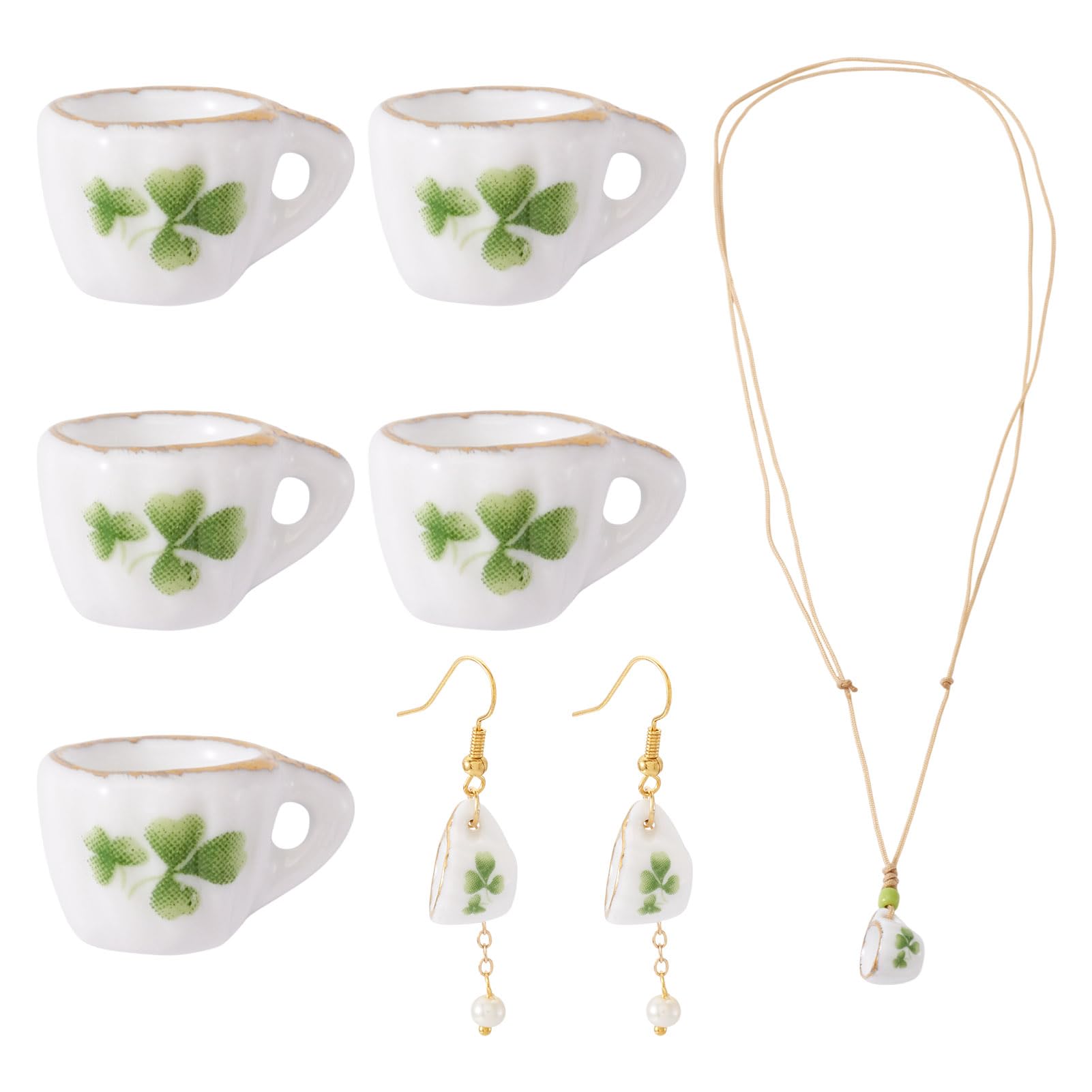 Spritewelry 5Pcs Mini Porcelain Tea Cup Sets Flower Pattern Ceramic Tea Sets Miniatures Dollhouse Accessories for Jewelry Keychain Desktop Decorations Dollhouse Ornaments