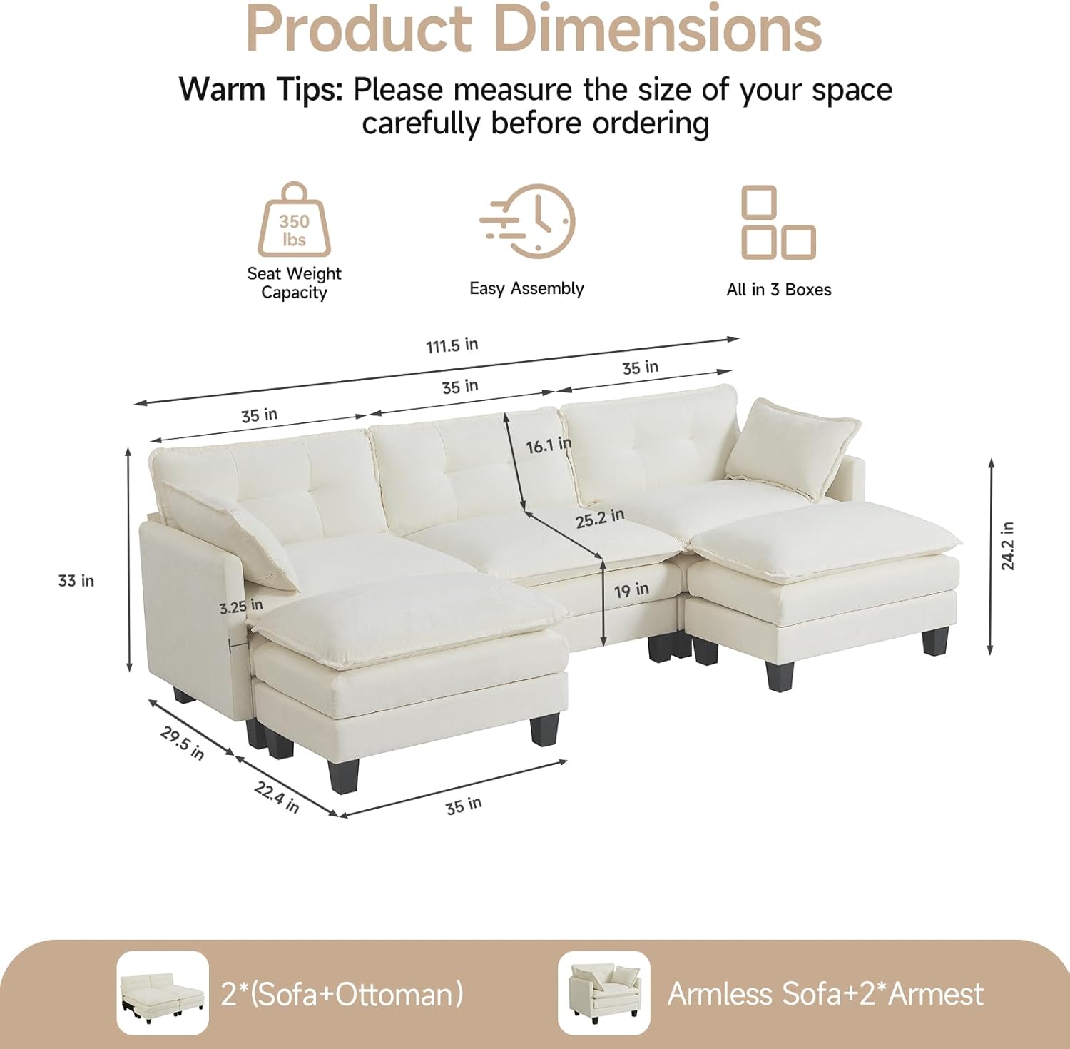 Modular Sectional Sofa, 111.5