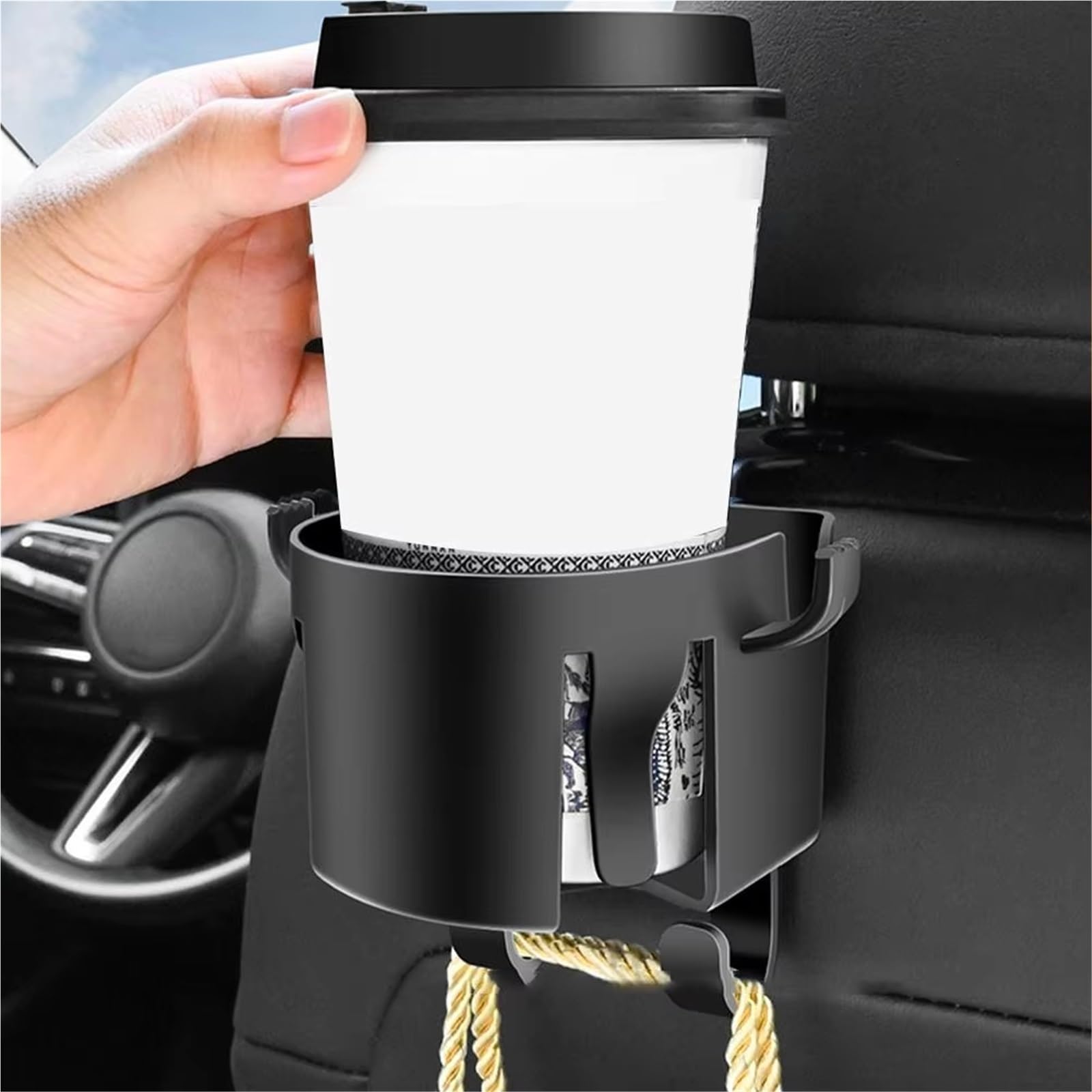 Portavasos Trasero Coche Ganchos Dobles Soporte Ajustable Teléfono Bolsa Taza Agua Paraguas Organizador Almacenamiento Automático Multifuncionales Portavasos para Automóvil(1pc)