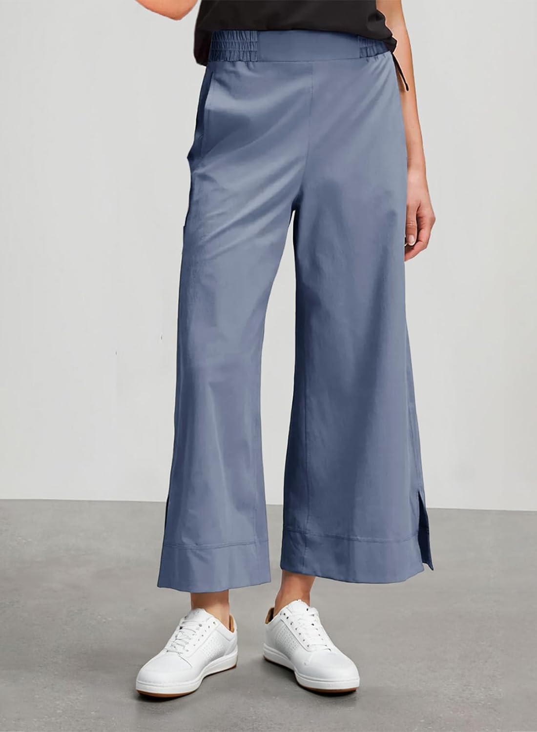 Dokotoo Womens Summer Lightweight High Waist Wide Leg Stretch Baggy Pants Casual Quick Dry Split Cropped Pants with Pockets - Image 2