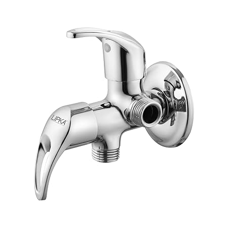 LIPKA Pixel Angle Cock Two Way Double Handle Brass Faucet with Flange for Connecting Washing Machines, Dishwashers, Hand Showers & Health Faucets | Chrome Finish Faucet/Tap