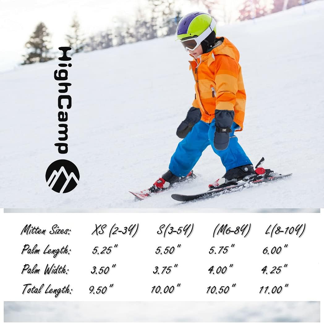 HIGHCAMP Kids Long Cuff Winter Gloves with Stay-on Strap Waterproof Mittens for Toddler Children Snow Ski - Image 7