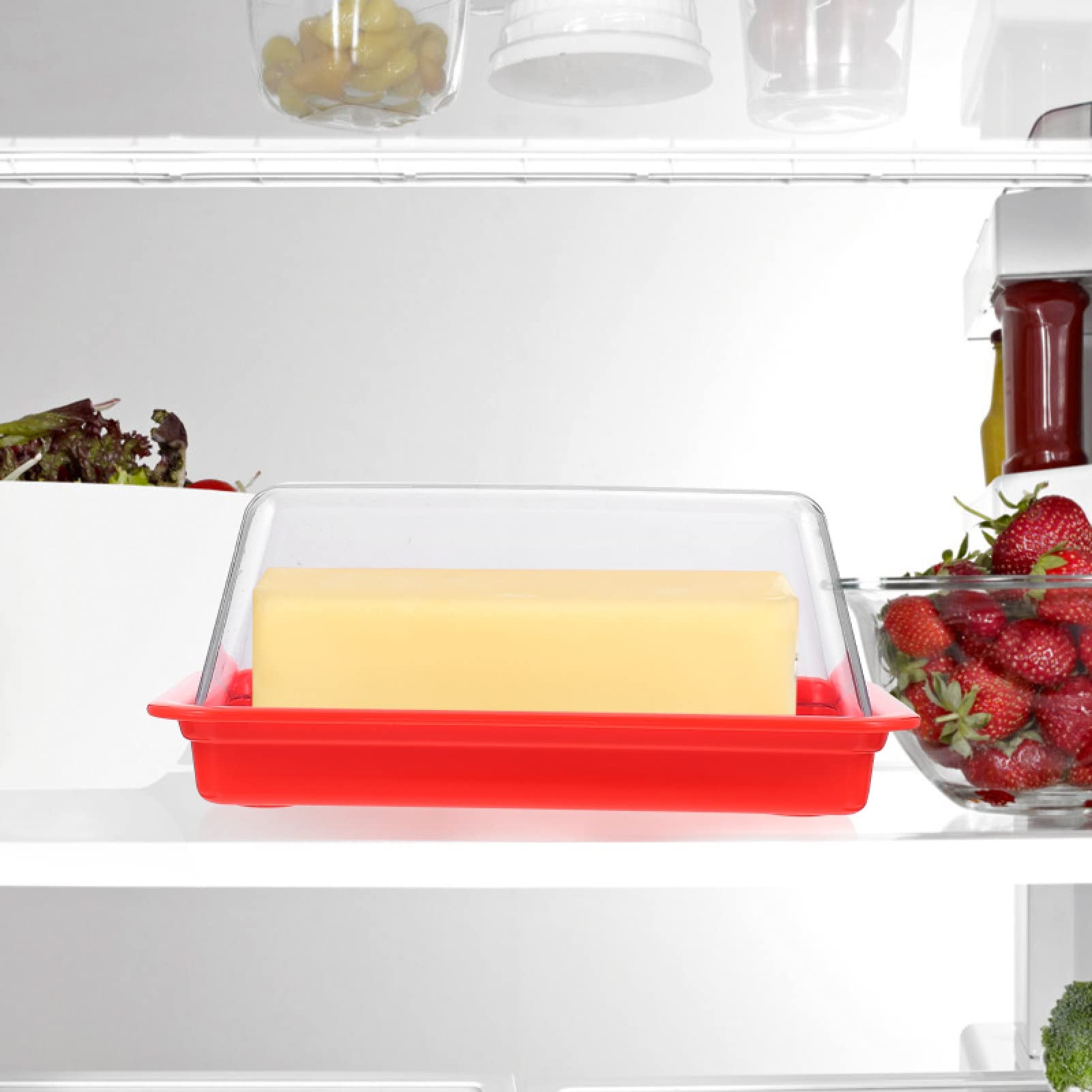 Butter Dish, Square Red Butter Dish PP PC Butter Container