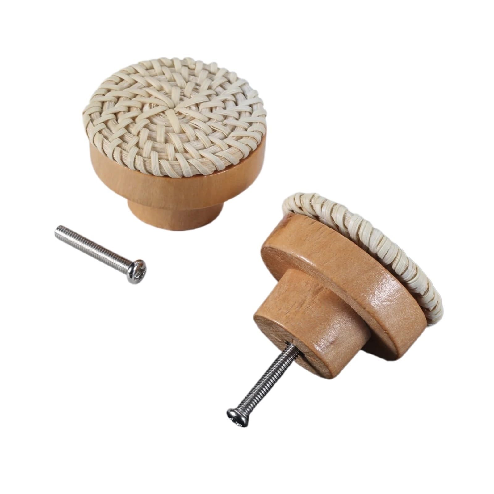 KLdcfhDR 2pcs Handmade Rattan Wood Cabinet Drawer Knobs with Screws(45mm White)