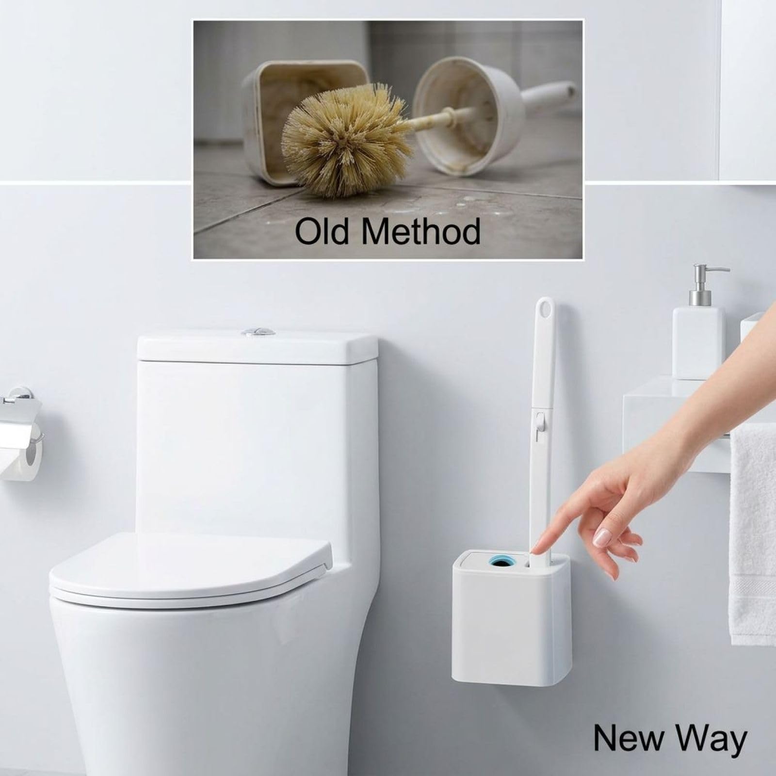Automatische Klappdeckel-Einweg-Toilettenbürste mit 36 blauen Ersatzköpfen, wandmontierter Toilettenreiniger mit Selbstreinigungsfunktion, Halter für Badezimmerreinigung, 40 x 5,5 cm