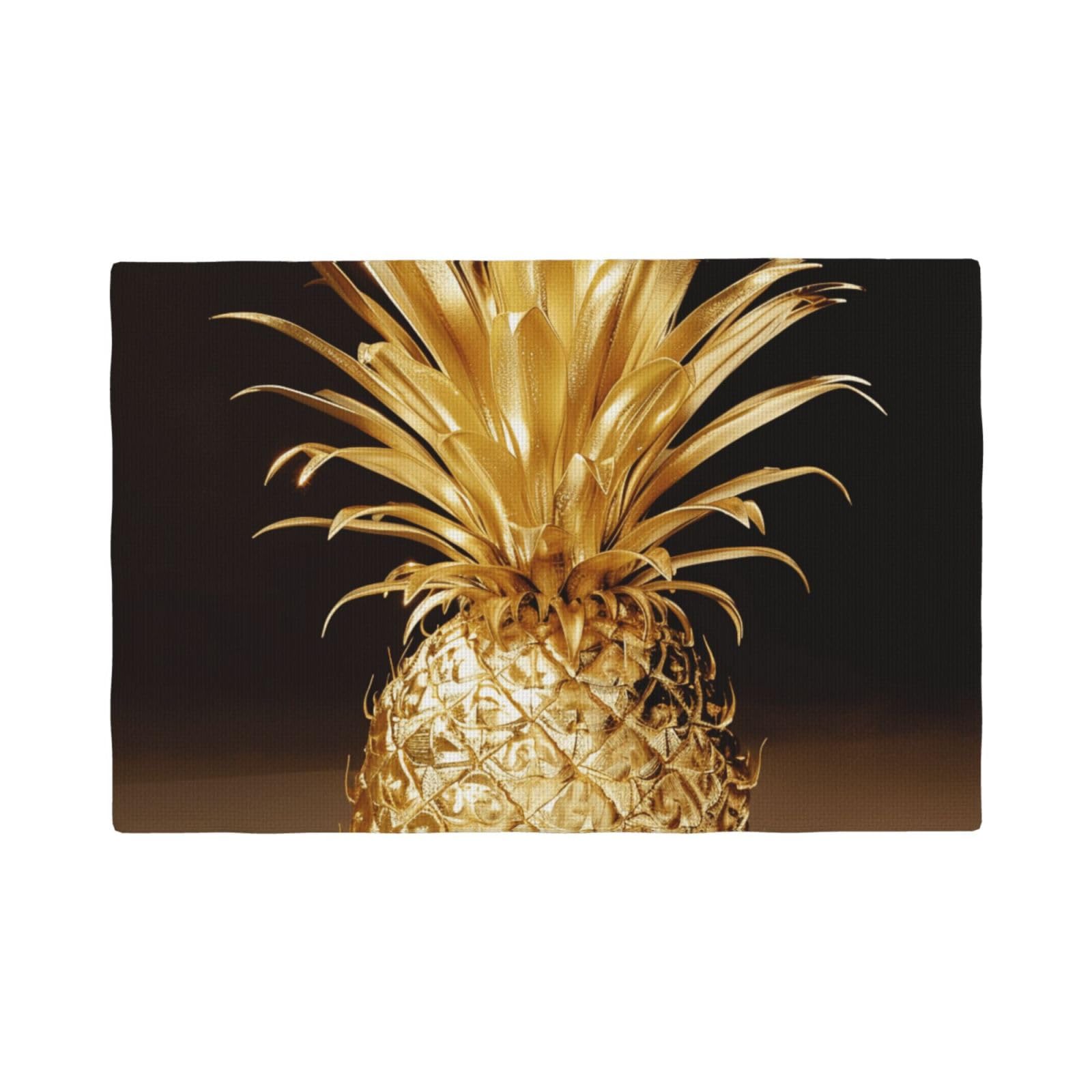 Gold Pineapple Print Placemats Set, Heat Resistant Washable Placemat 12x18in Table Mats for Party Kitchen Dining Table Decoration Indoor Outdoor, Four Pieces