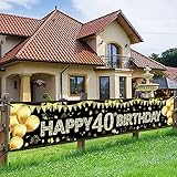 40th Birthday Banner Decorations for Men Women, Black Gold 40 Years Old Birthday Party Sign...