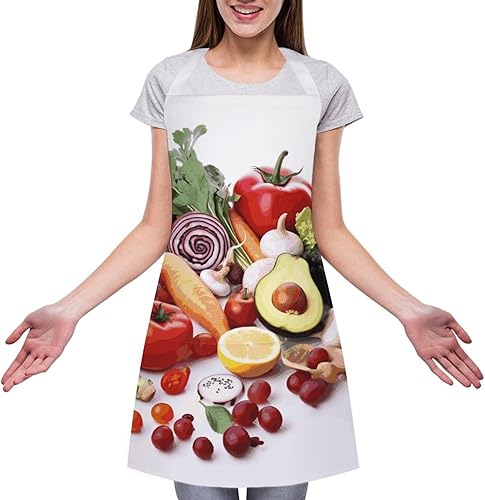 Miniatura 3 de MUSM Healthy Food ApronClassic Vintage Funny with Pockets Aprons,Adjustable Bib Waterdrop Resistant for Kitchen Cooking Restaurant BBQ Painting