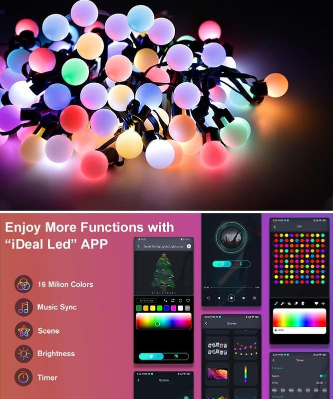 iDeal Led app interface showing various control options