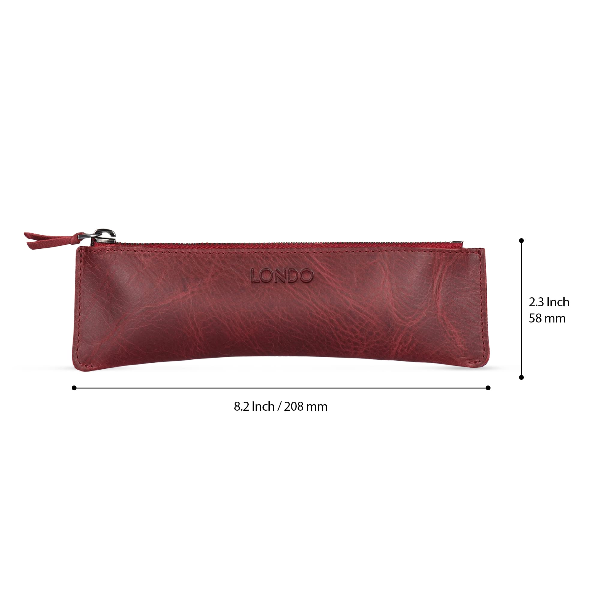 LONDO Genuine Leather Pen Case with Zipper Closure, Pencil Pouch Stationery Bag, Maroon - Image 3