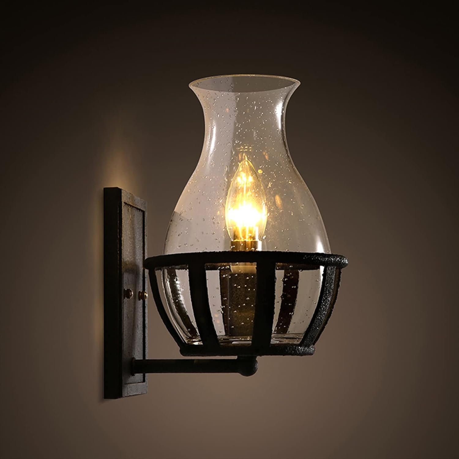 HYJAUSXB Nostalgia Glass Lampshade Wall Lamps Loft Industrial Iron Light Unique Rustic Country Mounted Sconces, Pendant