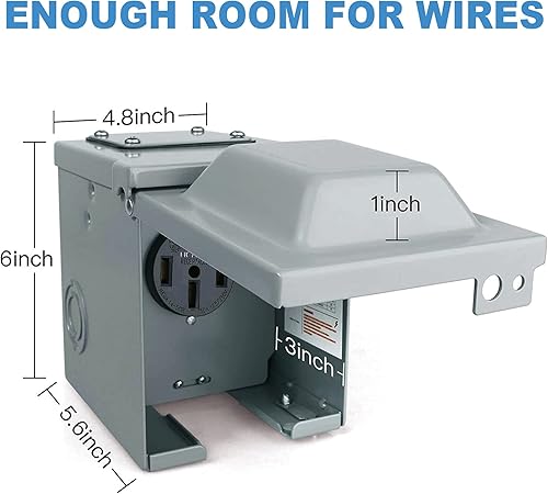 Miniatura 7 de Caja de toma de corriente de 50 amperios, 125250 V, cerrada, resistente a la intemperie, NEMA 14-50R, panel de receptáculo eléctrico para