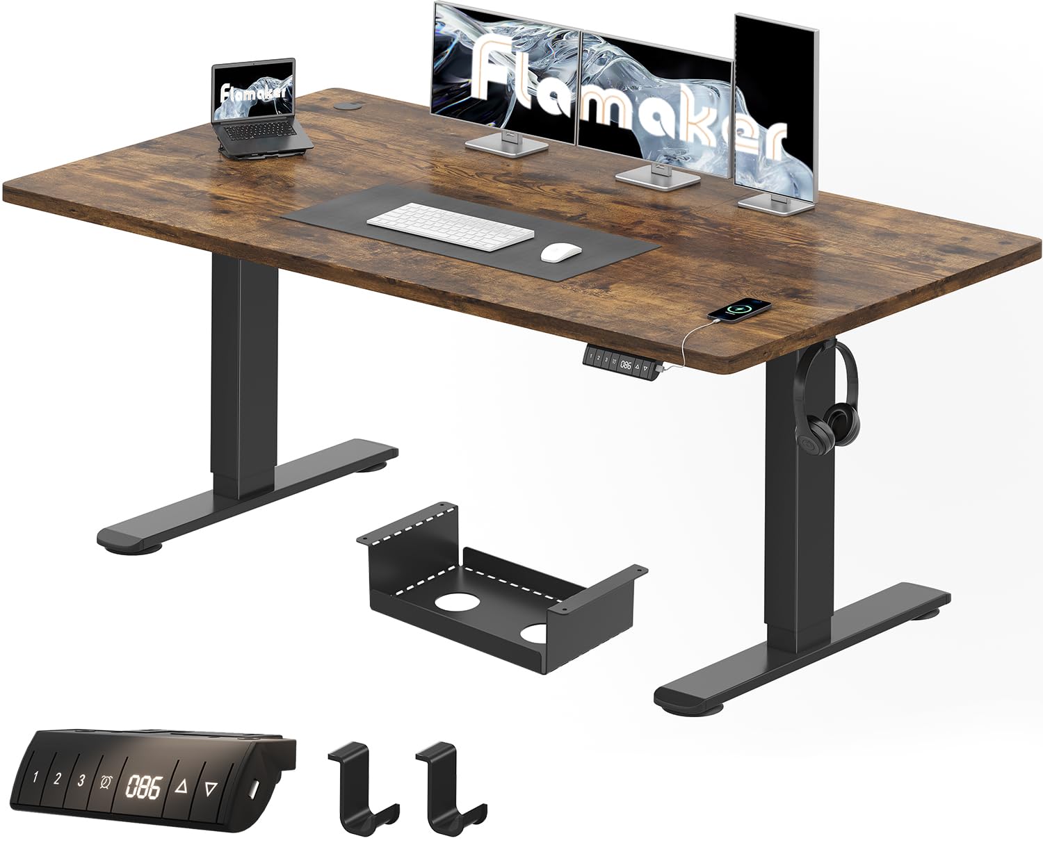 Flamaker Standing Desk 160 x 80 cm, Height-Adjustable Electric Desk with Memory Function, Computer Desk with Cable Management, Electric Standing Desk, Home Office Desk, Rustic Brown โ image 1
