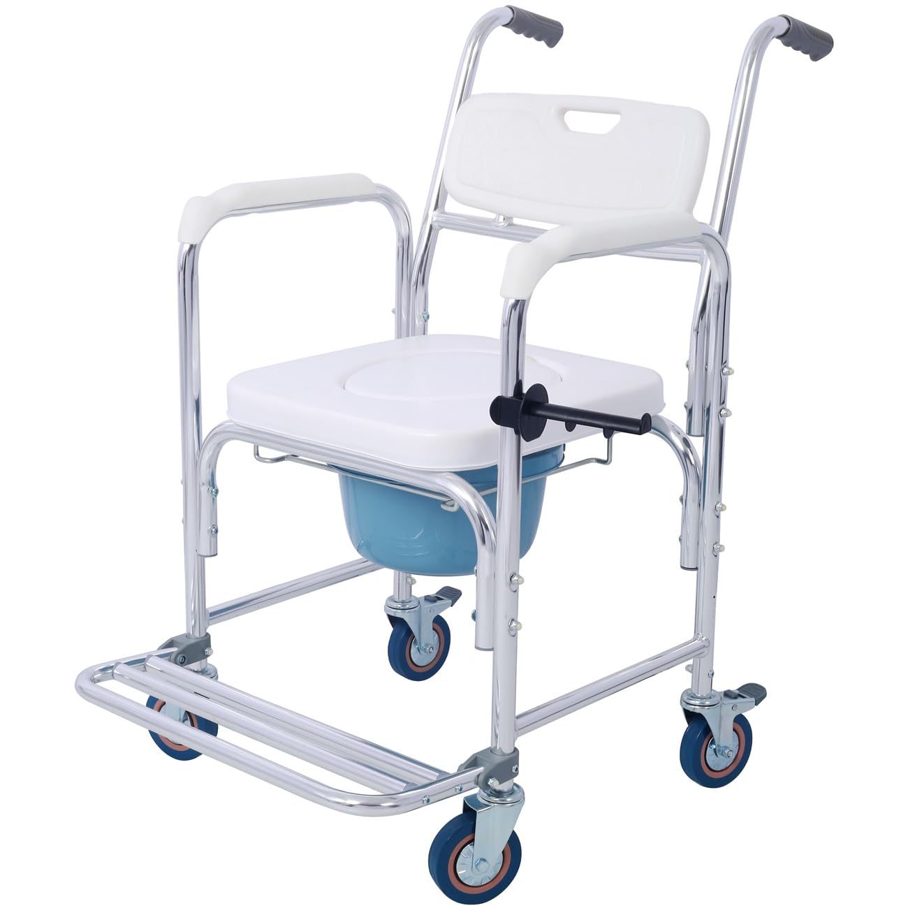 Bedside Commode Chair, 4 in 1 Toilet Rolling Transport Chair with Arms & 4 Brakes, Shower Wheelchair for Adults, Senior, Elderly, Handicap, Disabled,White