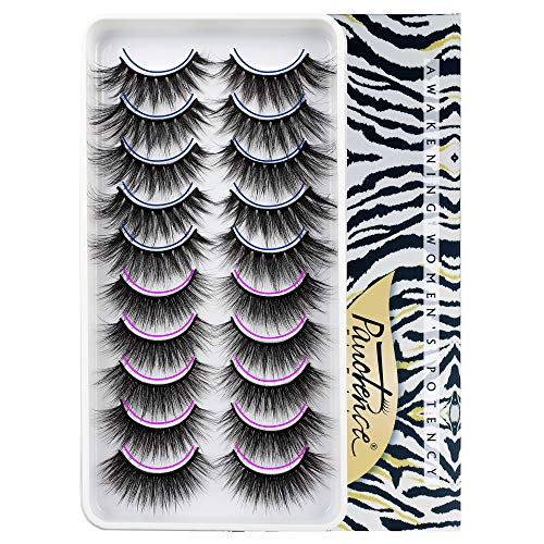 Pawotence 18mm False Eyelashes Fluffy Faux Mink Lashes 2 Styles Mixed Wispy 10 Pairs Soft Lightweight Reusable Handmade Makeup Fake Eyelashes Pack