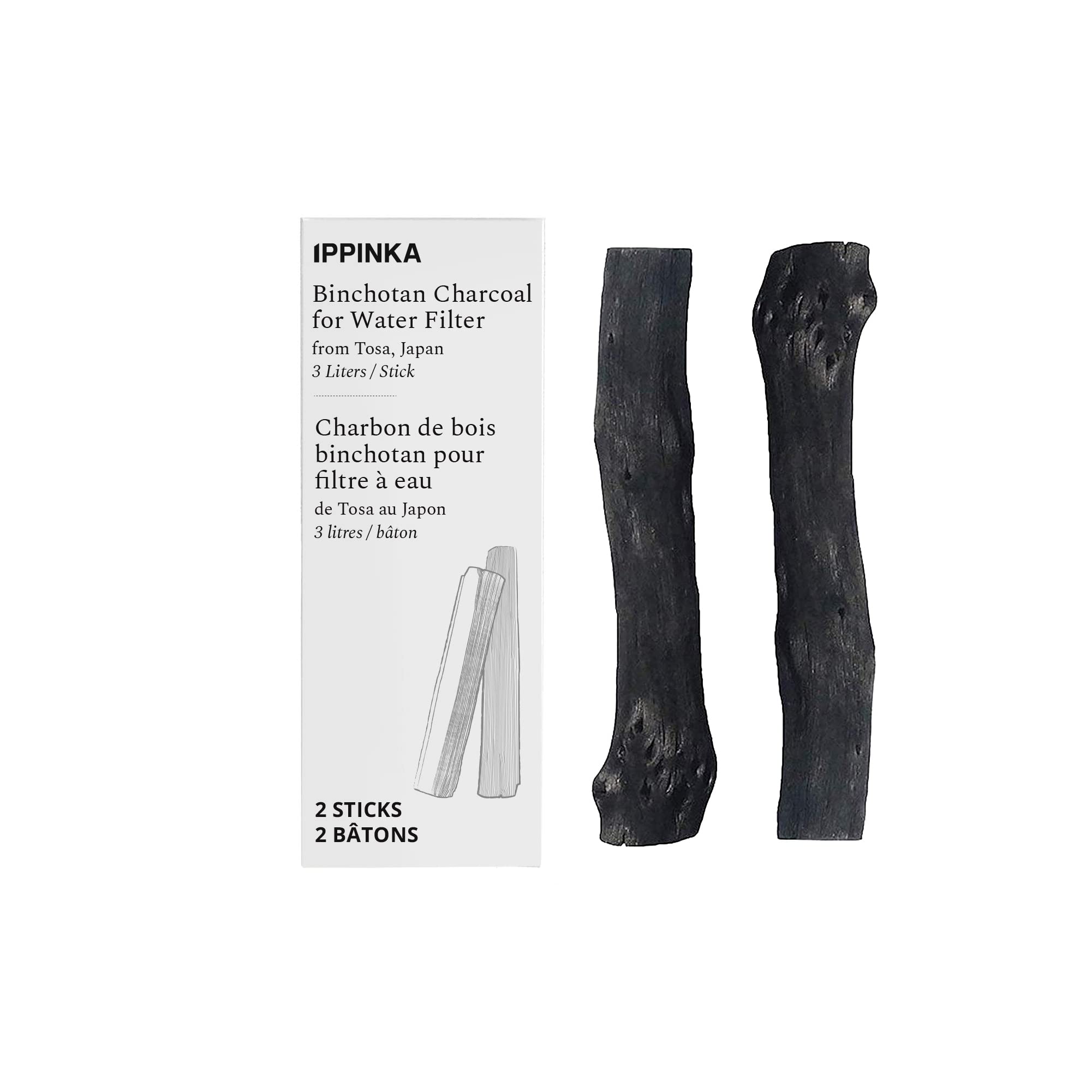 IPPINKA 2 X Tosa Binchotan Charcoal Water Purifying Sticks, Filters up to 3L, 2 Count-image-34