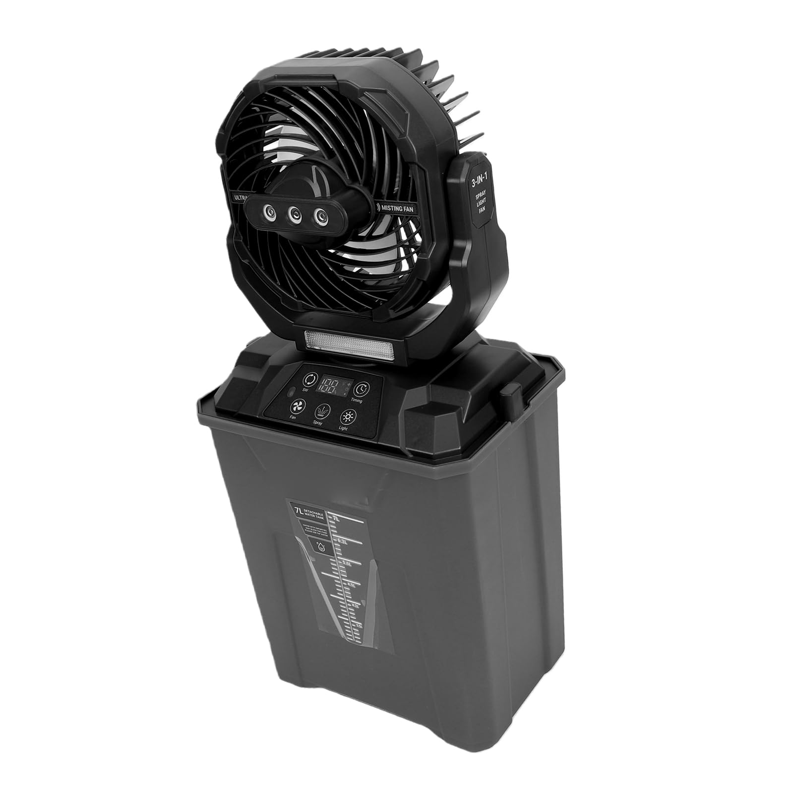 Sxhlseller Ventilatore da Campeggio Portatile con Nebulizzazione da 20000 MAh |Ventilatore Esterno Oscillante con Serbatoio 'acqua da 7 Litri con Telecomando, 5 velocità e Luce (BLACK)