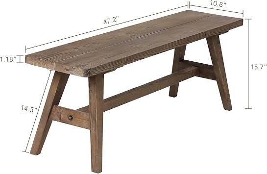 Wnutrees 47 Farmhouse Wood Bench, Solid Wood Entryway Bench, Brown | Dining Room Seat for End of Bed, Hallway, Easy to Assemble, Rustic Farmhouse Decor