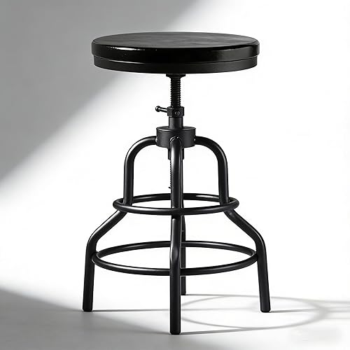 Miniatura 10 de LOKKHAN Vintage Industrial Bar Stool - Rustic Swivel - Round Wood Metal - Kitchen Counter Height Adjustable - Pipe Stool - Cast Steel - 20-27 Inch