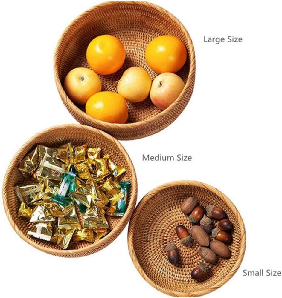 ラタンバスケット ラウンドデザイン トレイ兼ストレージホルダー ダイニングルームやキッチンで使用可能 天然籐素材 手作り編み込み パ