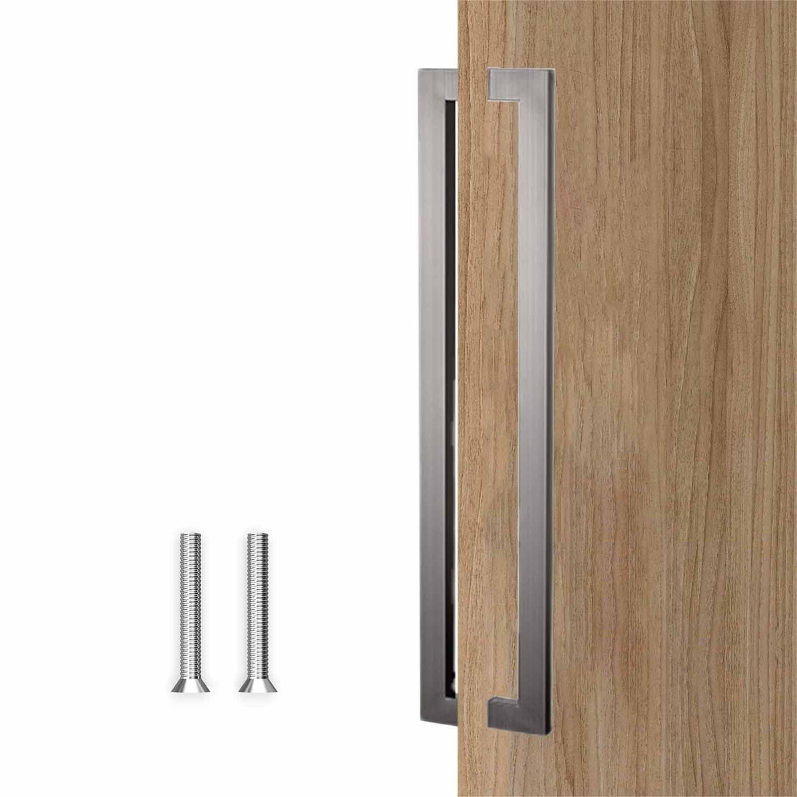 GYRAZXS Square barn door handle, heavy duty stainless steel door handle, front door handle hardware kit (Chrome 120cm/47.2in)