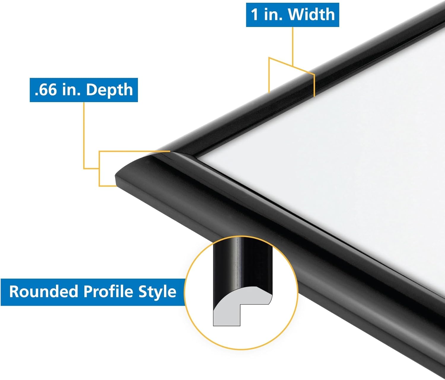 22x34 Black Rounded Profile Wall Picture Frame, Durable Plastic, Styrene Front Protector, Matte Black, Vertical/Horizontal Hanging Hardware, for Posters/Art Prints/Large Photos, Home/Office/Bedroom