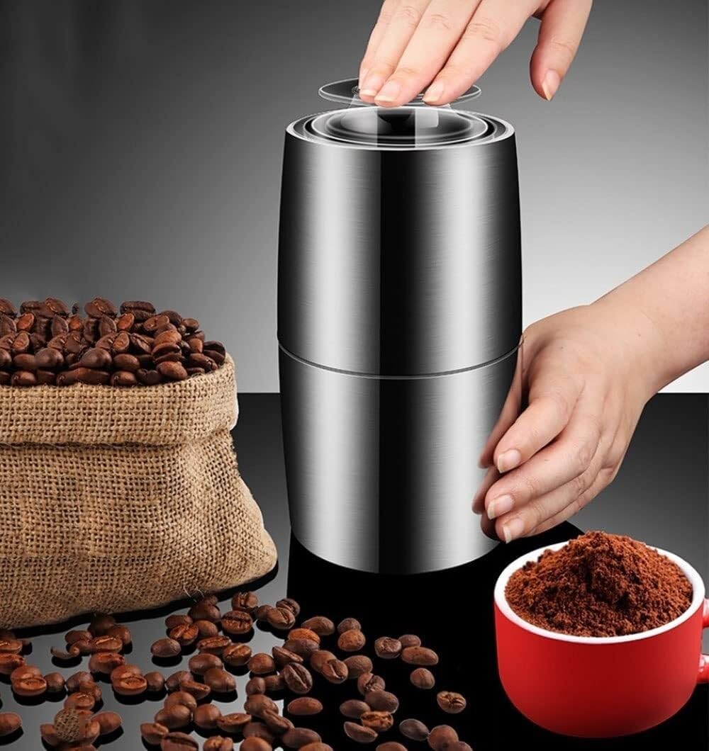 Electric Coffee Grinder, Portable 200W Bean Mill with 304 Stainless Steel Blade, Removable Bowl, Low Noise, Customizable Grinding