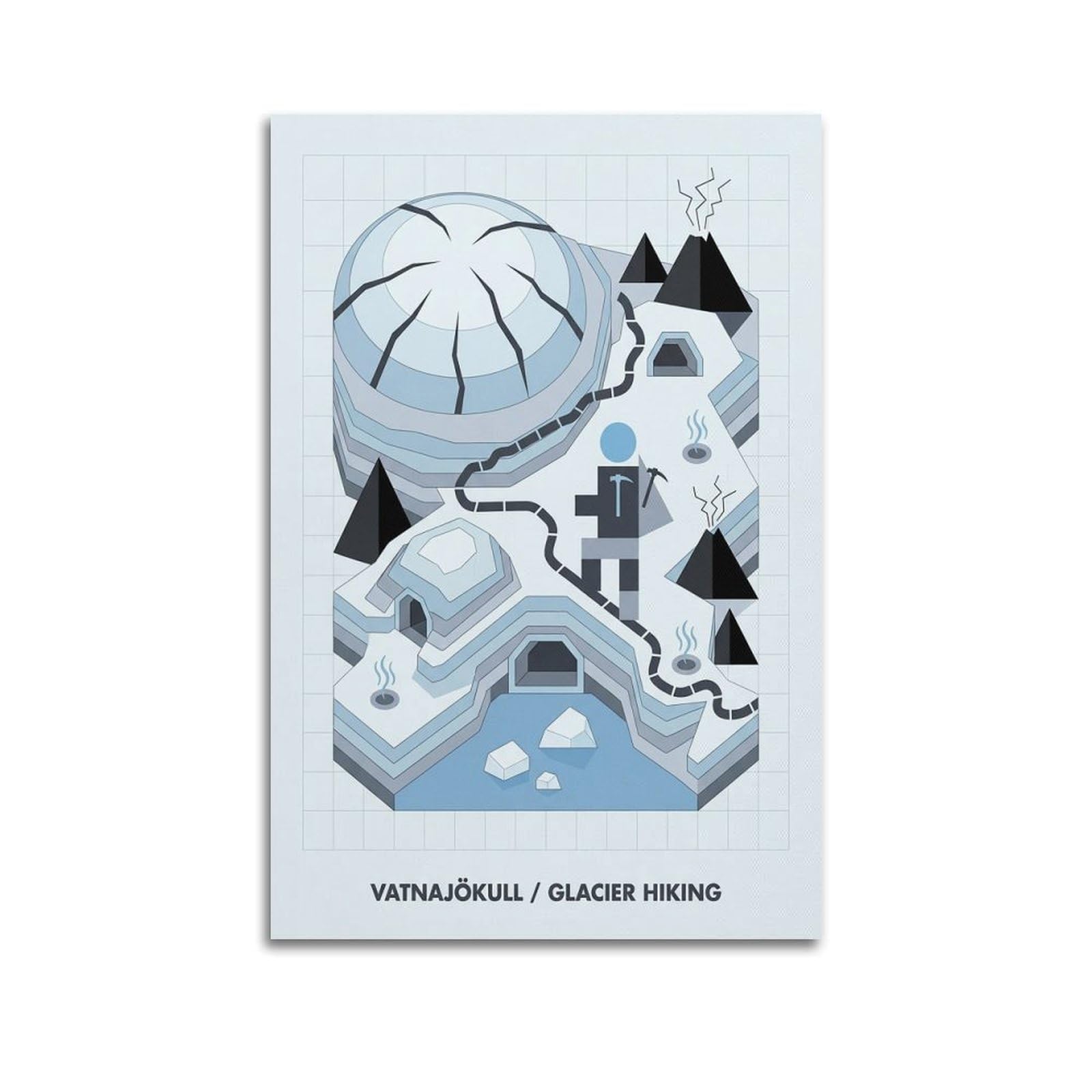 Okngb Unframe-Style Vintage Minimalist Bauhaus Vatnajökull Iceland Glacier Hiking Poster Decorative Painting Canvas Art Picture 16X24inch(40X60cm)