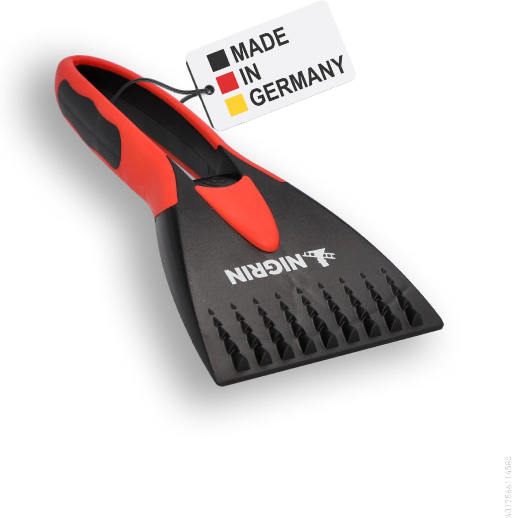 NIGRIN Car Ice Scraper Windscreen Scraper for Winter, Ergonomic Soft Handle, Stepped Ice Breaker Prongs Black/Red, Pack of 1