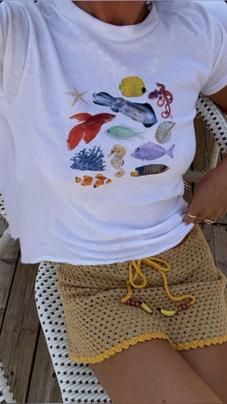 Womens Oversized Vintage Flower T-Shirts Preppy Western Graphic Tees Tops Y2k Ocean Coastal Summer Beachy T Shirts - Image 2