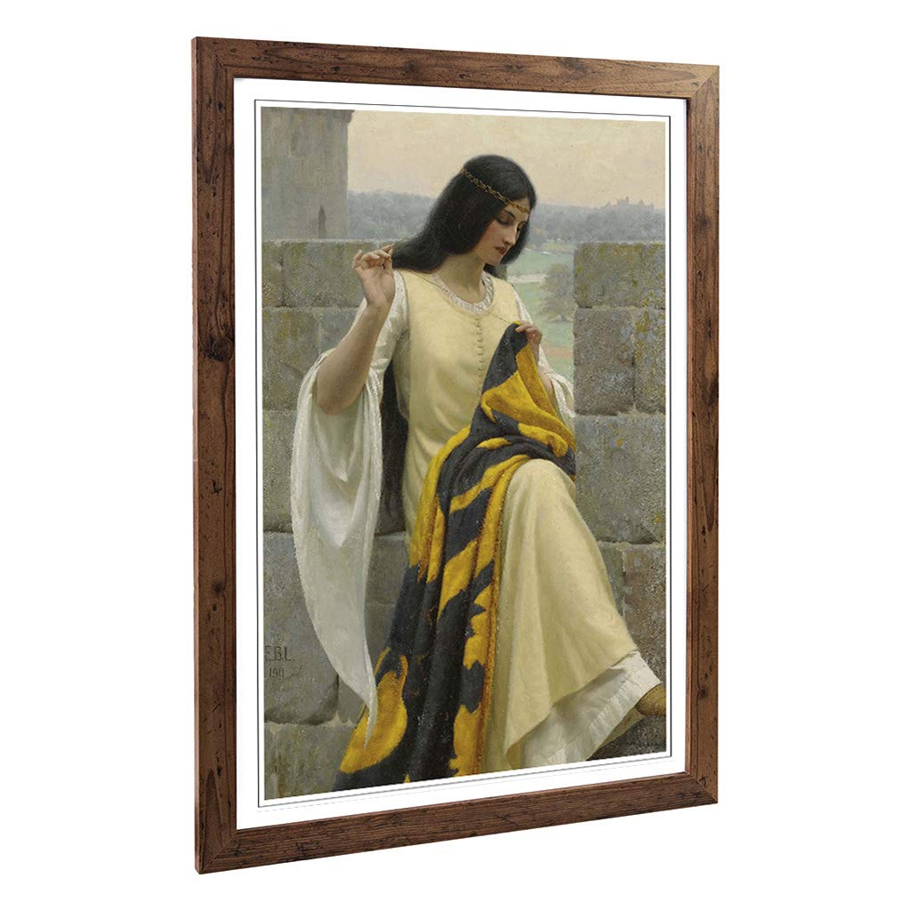 Big Box Art Framed Print of Edmund Leighton Stitching The Standard Design | Wall Art Picture | Home Decor for Kitchen, Living Room, Bedroom, Hallway, Walnut, A2 / 24.5x18 Inch / 62x45cm
