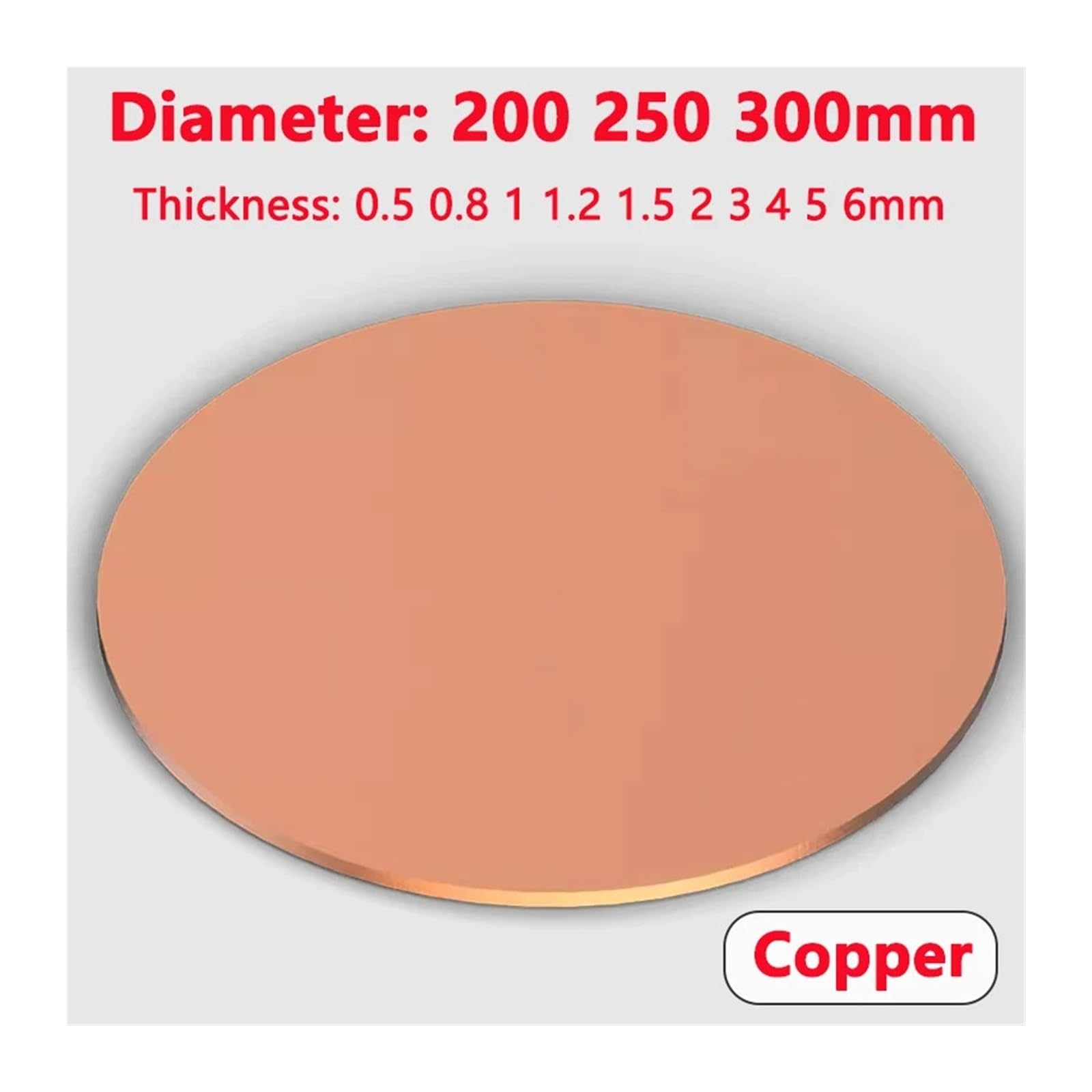T2 Kupferscheibe 70–300 mm, 0,5–6, 1 Stück runde Platte
