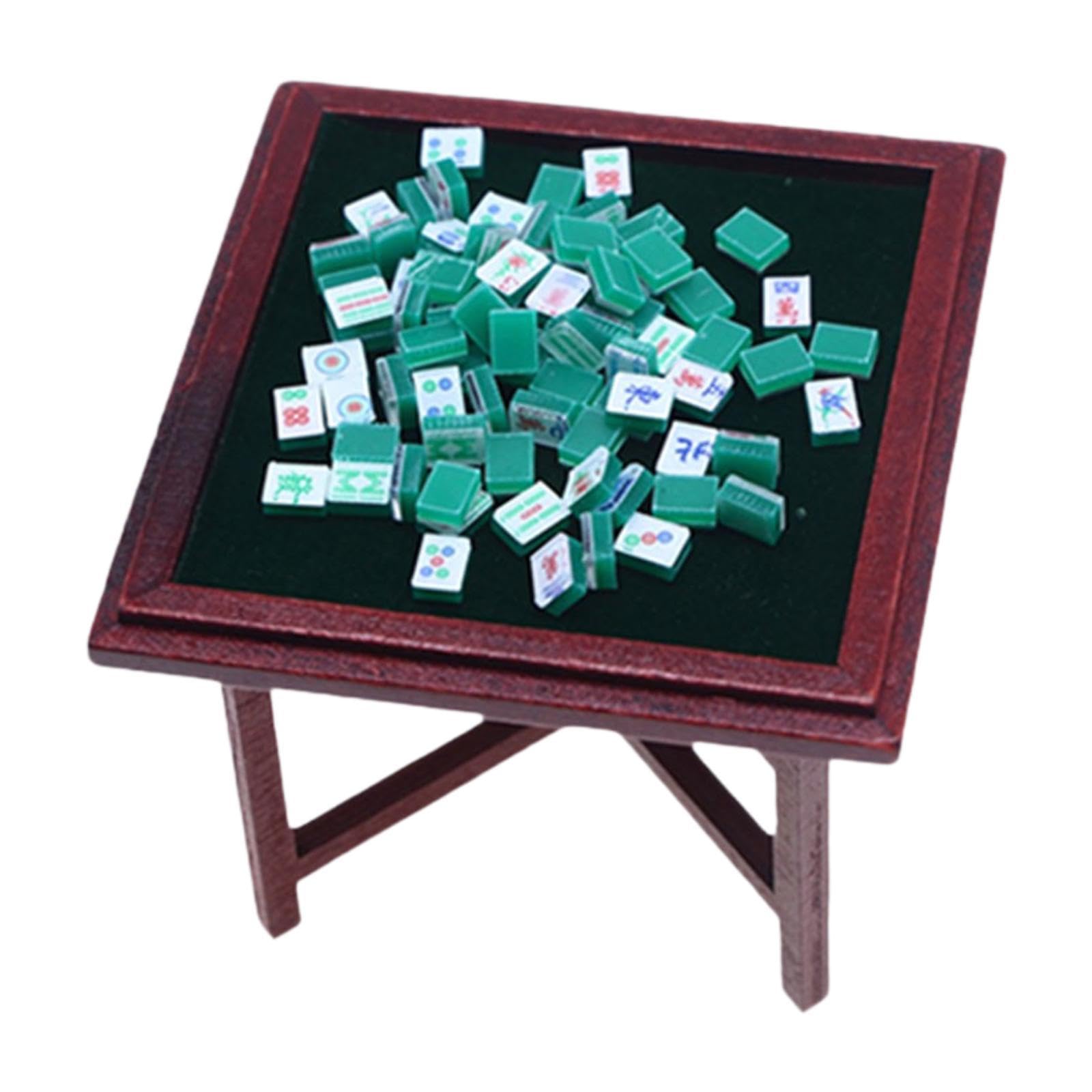 5 zestaw 1:12 miniaturowy zestaw mahjong drewniany ręcznie robiony domek dla lalek mahjong meble model mahjong zestaw stołowy zielony bez krzesła