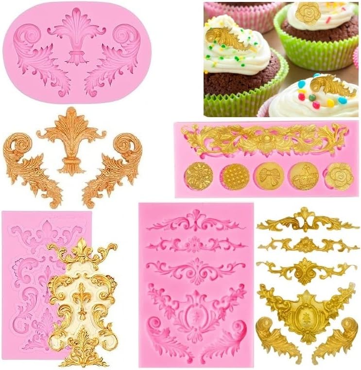 Miniatura 3 de Moldes barrocos para fondant, bordes de desplazamiento, de silicona, para encintar, pasta de goma, dulces, chocolates, para decoración de pasteles,