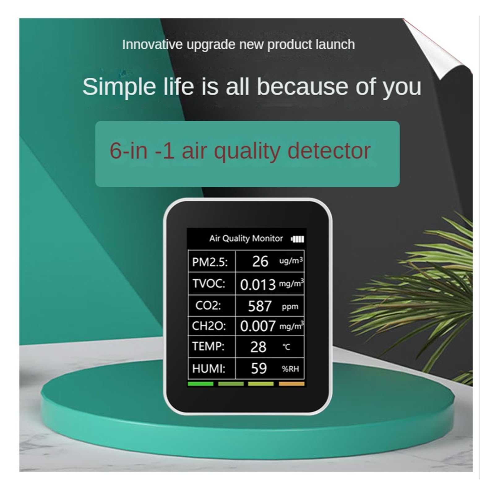 Misuratore Qualità dell'aria, 6 In 1 Rilevatore di Qualità 'Aria Tuya Tester di CO2 PM2.5 TVOC CO2 CH2O Monitor di Formaldeide Display TFT Analizzatore di Misuratore di Sensore di CO2 per Casa Cucina