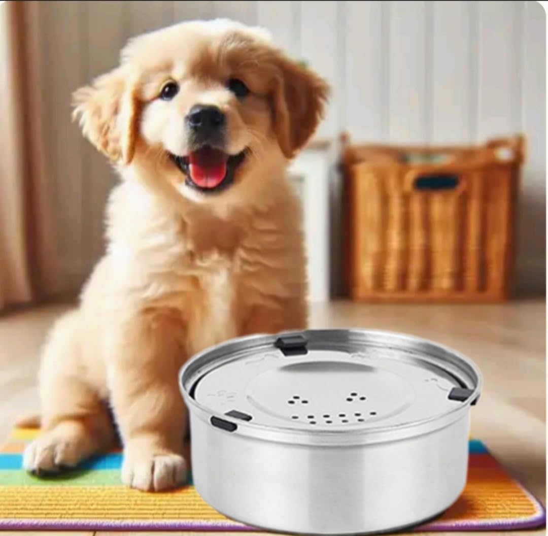 Gamelle Anti-Éclaboussure Chien1L, Gamelle Eau Chien en Acier Inoxydable, Anti-Éclaboussure avec Fond Antidérapant, Anti-Renversement