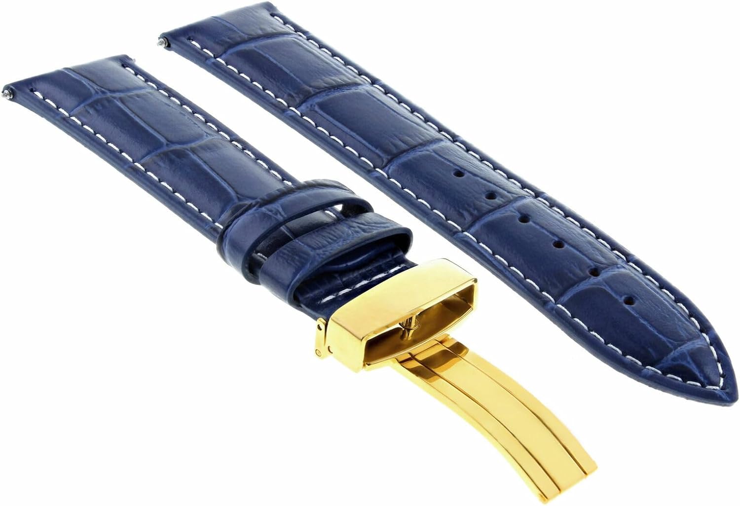 Ewatchparts 17-24mm Leather Watch Band Strap With Deployment Clasp Compatible With Rolex Gold