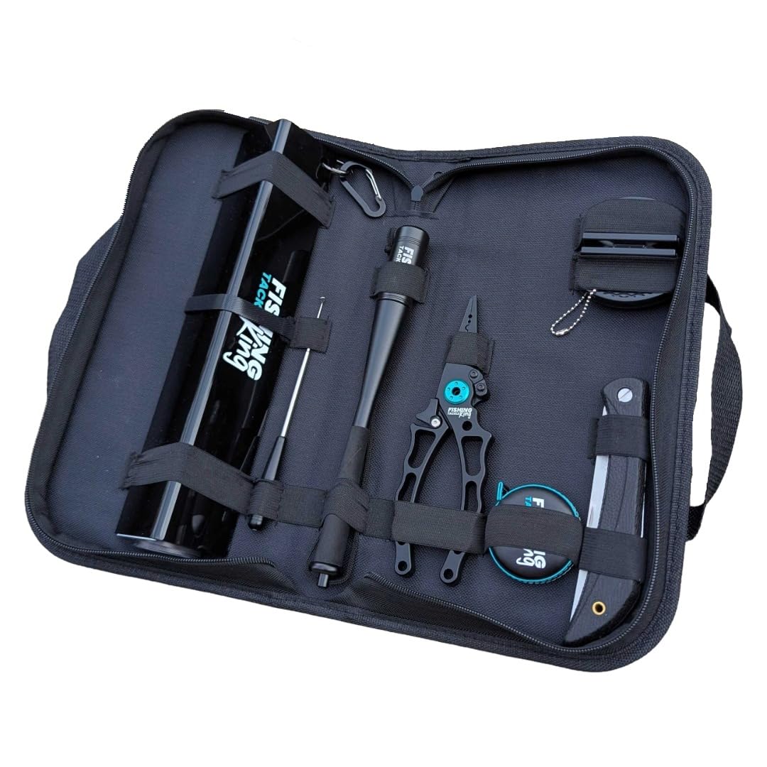 Fishing-King Tackle Waidgerechte Zubehörtasche | Fischtöter, Angelmesser, Maßband, Abhakmatte, Multizange, Tasche