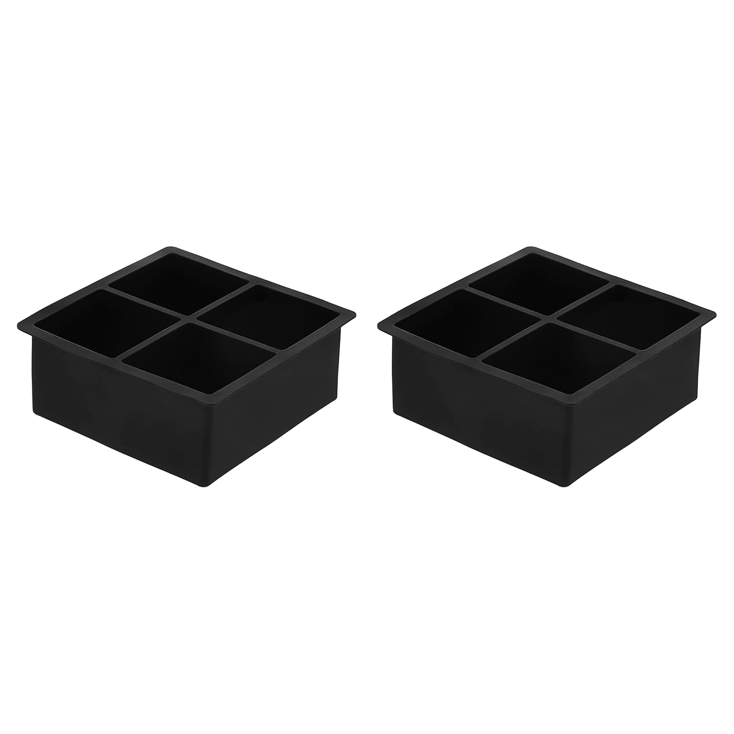 Amazon Basics Silicone Square Ice Cube Trays, Set of 2, Black, 4.25 x 4.25 x 1.77 in