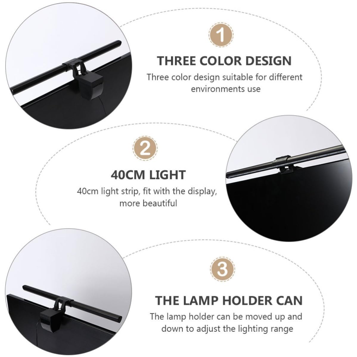 Lámpara de Monitor LED USB Luz Ajustable de Tres Colores y Dimmer, Aleación de Aluminio, Diseño Antideslumbrante para Lectura y Estudio en Oficina