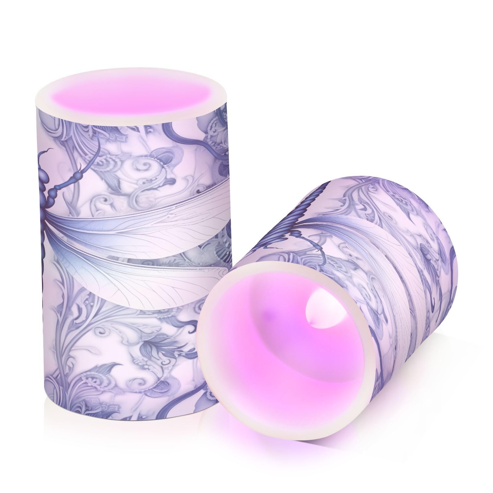 Kigai Indigo Dragonfly Flameless Candles with Remote Control and Timer,Battery Operated LED Pillar Candles Adjustable Brightness for Ourdoor Indoor Use,Home Decor,2 Pack