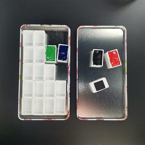 Miniatura 4 de Paleta de lata vacía de acuarela vacía caja de pintura de metal que contiene 20 piezas de plástico completo sartenes con rayas magnéticas en la