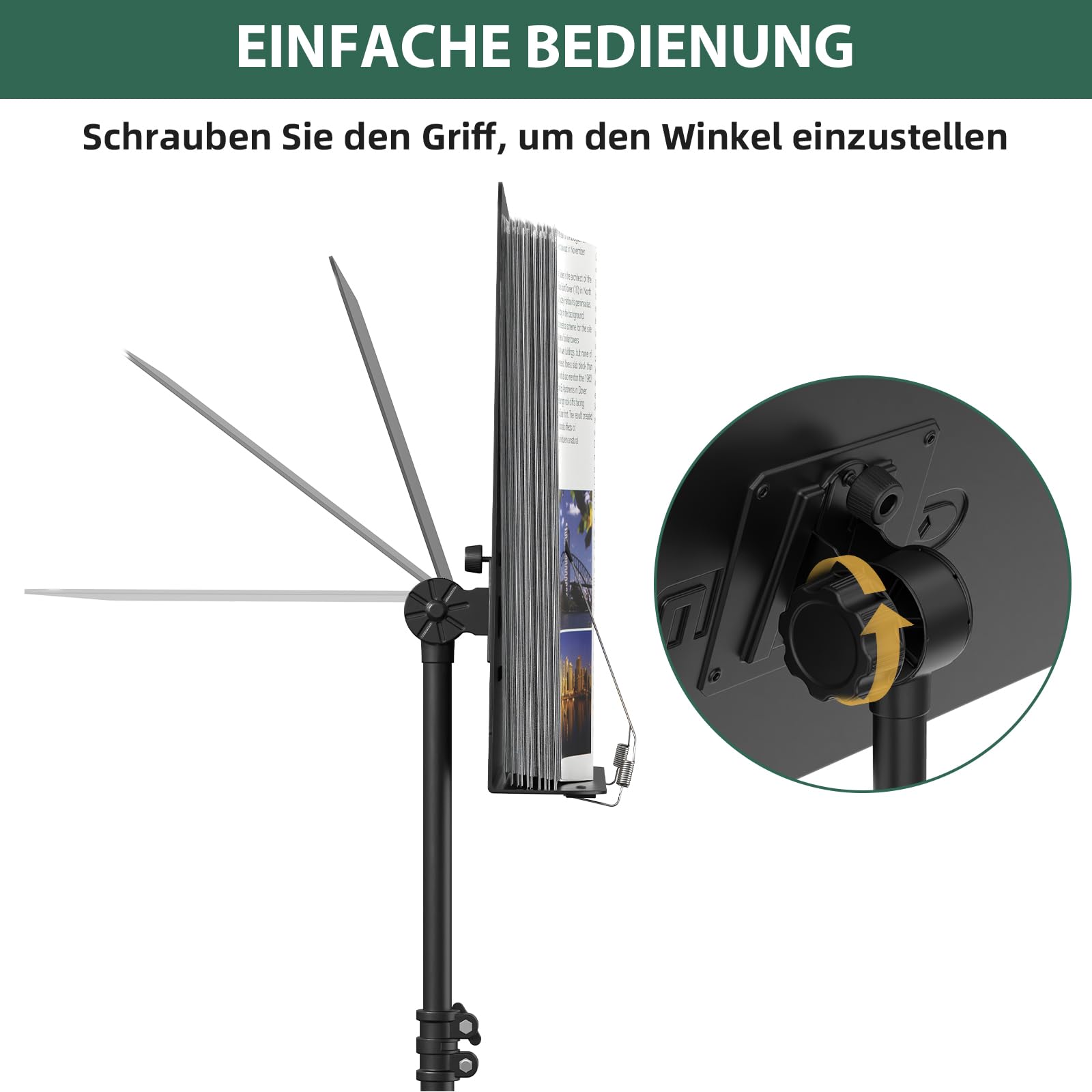 GLEAM Notenständer - Zweifachnutzung Tischbuchständer aus Metall mit Tragetasche, Mappe und Klammer 5 in 1
