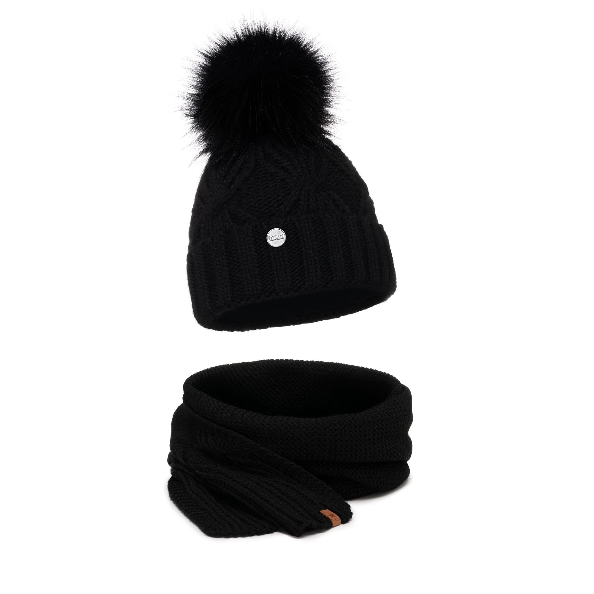 ELIMELI Damen Winter Mütze warme Strickmütze Wintermütze mit Bommel Slouch Strick Beanie Damen für Winter Bommelmütze Hergestellt in EU Farbenauswahl 19531
