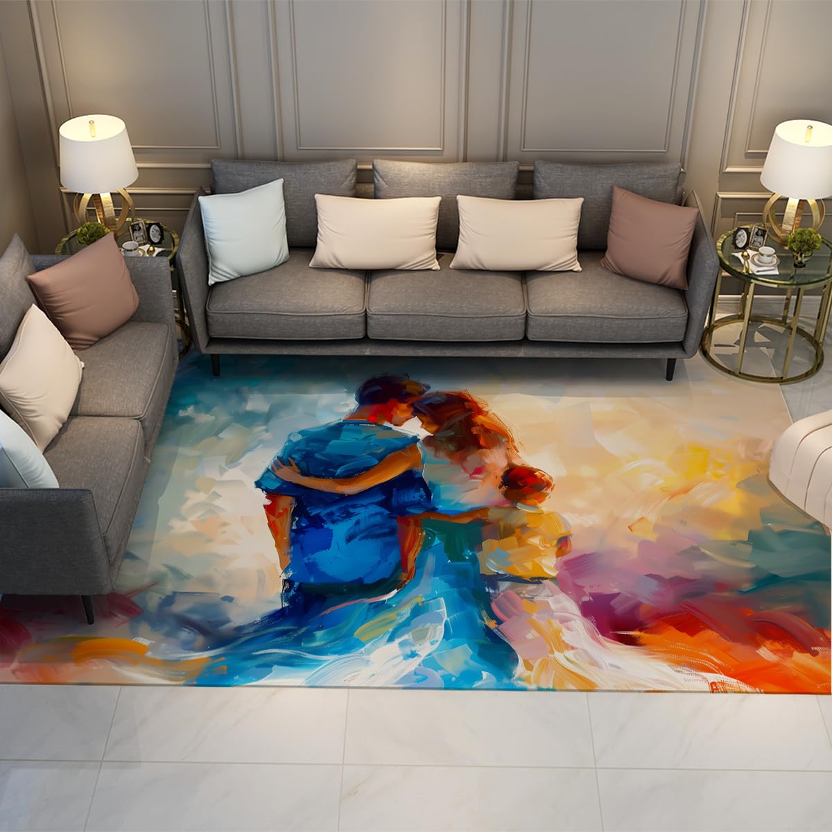 Tapis lavables style peinture à l’huile colorée, l'élégance du grand tapis imprimé